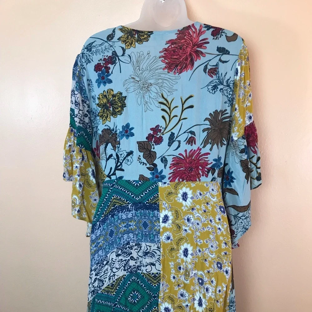 UmGee Button Front Contrasting Floral Patchwork Print Maxi Dress Women S NEW - Picture 8 of 10